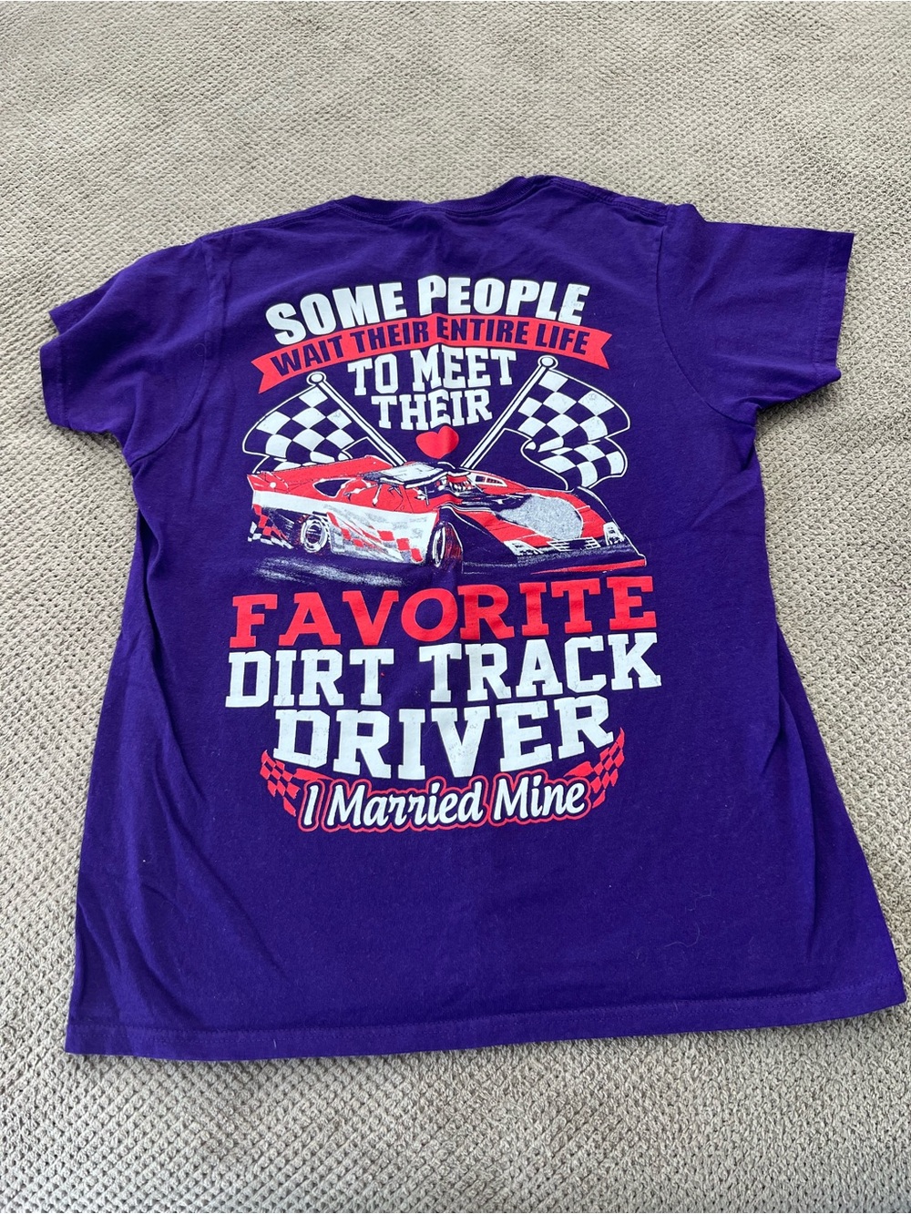 Gildan Purple Short-Sleeve Graphic Tee - Red & White Racing Print